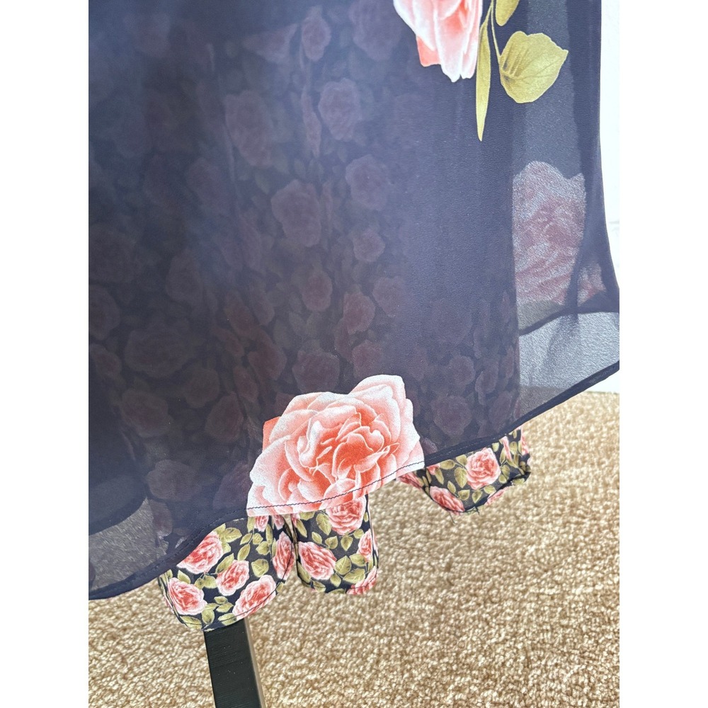 Vintage Jessica Howard Navy Pink Rose Floral Maxi Dress Size 6 Layered Hem - Picture 3 of 6